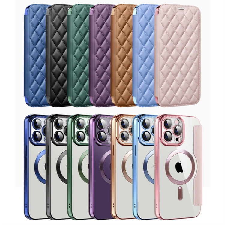 For iPhone 16e Shield Magsafe RFID Anti-theft Rhombus Leather Phone Case(Green) by bashfashion