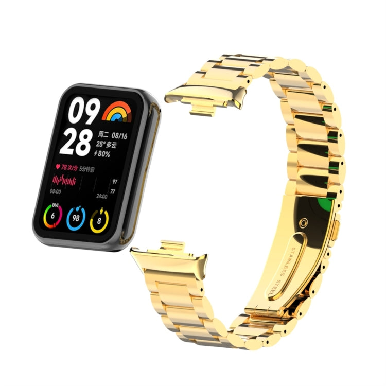 For Xiaomi Smart Band 9 Pro / 8 Pro Three Bead Metal Stainless Steel Watch Band(Gold) by bashfashion