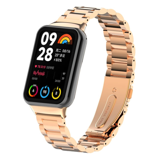 For Xiaomi Smart Band 9 Pro / 8 Pro Three Bead Metal Stainless Steel Watch Band(Rose Gold) by bashfashion