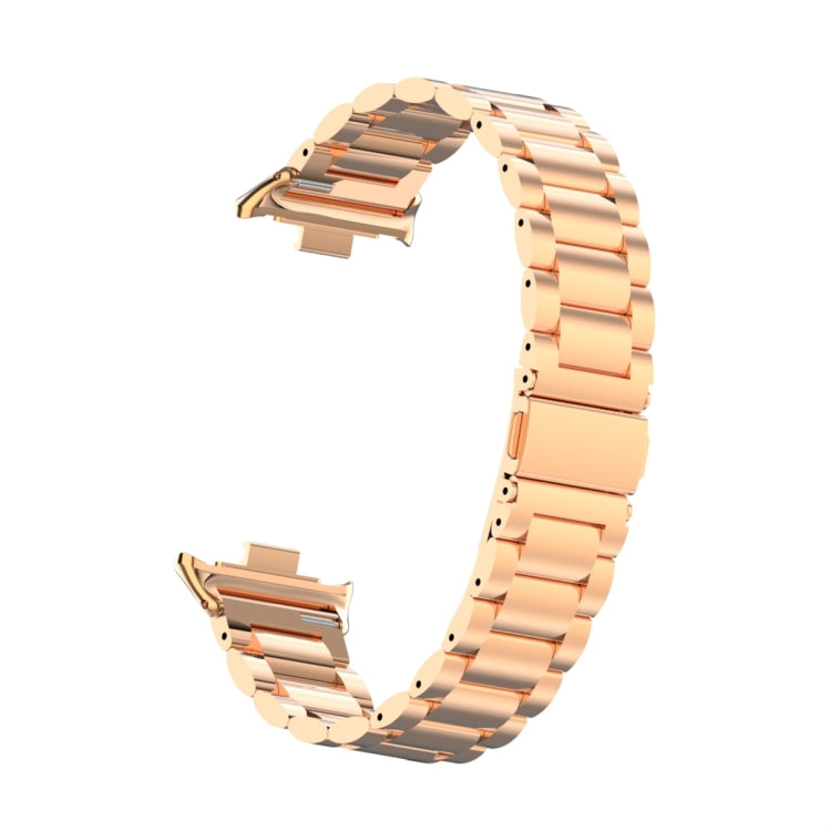 For Xiaomi Smart Band 9 Pro / 8 Pro Three Bead Metal Stainless Steel Watch Band(Rose Gold) by bashfashion