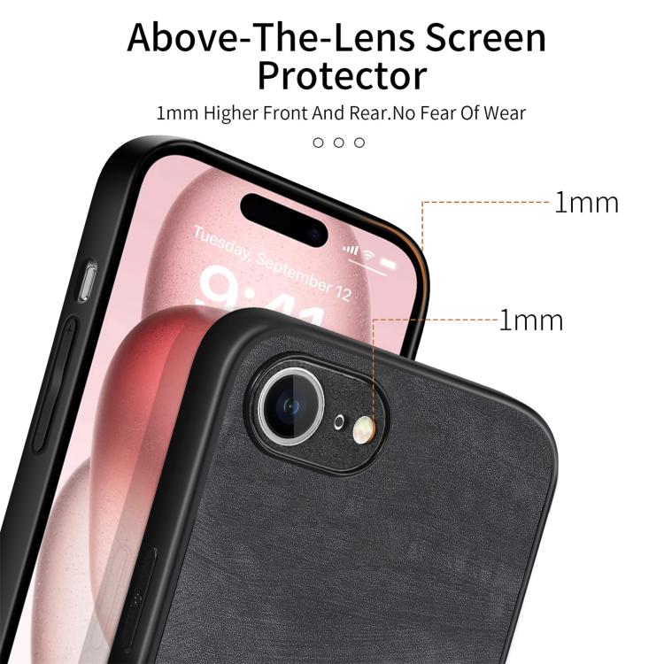 For iPhone 16e Vintage Leather PC Back Cover Phone Case(Black) by bashfashion