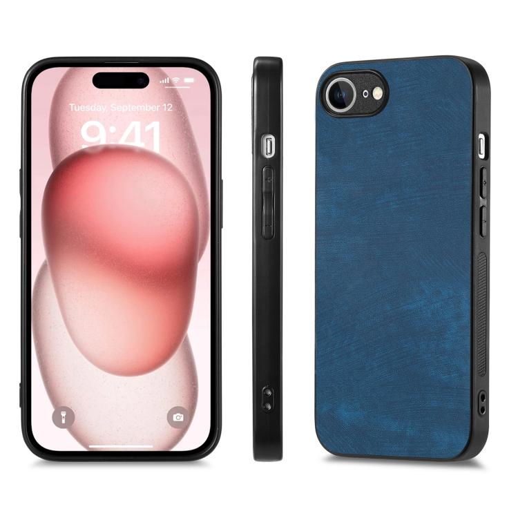 For iPhone 16e Vintage Leather PC Back Cover Phone Case(Blue) by bashfashion
