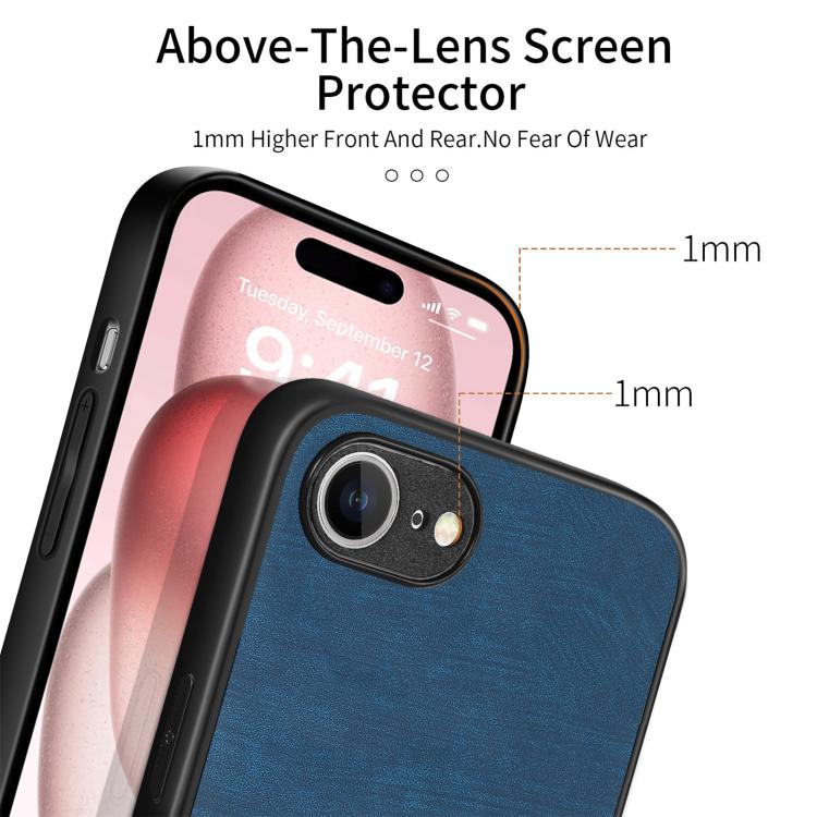 For iPhone 16e Vintage Leather PC Back Cover Phone Case(Blue) by bashfashion