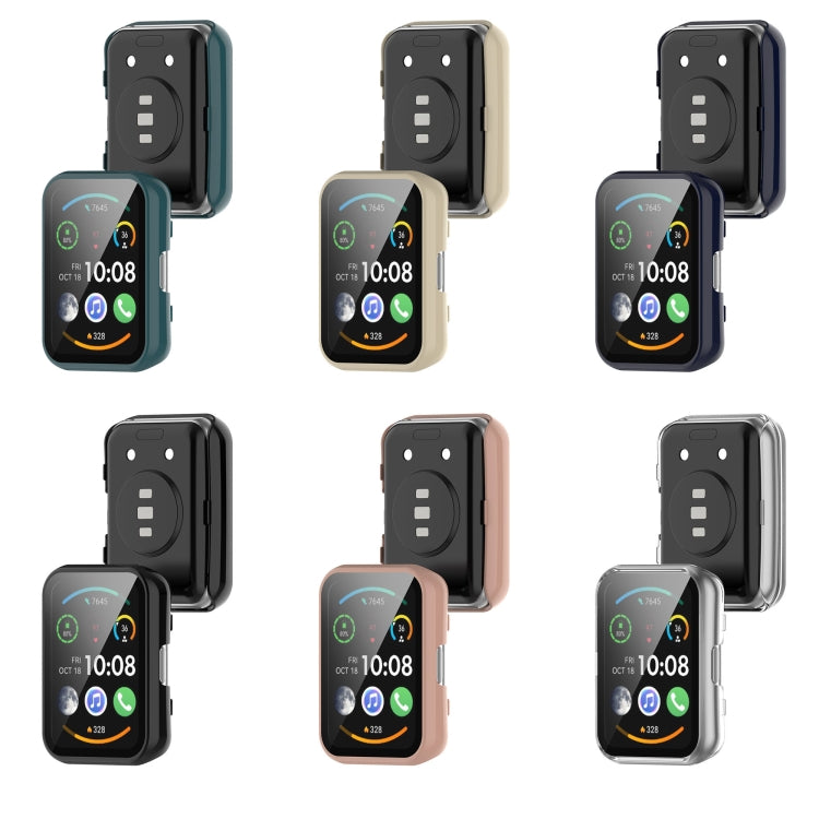 For Huawei Watch Fit New PC + 9H Tempered Film Integrated Watch Protective Case(Blue) by bashfashion