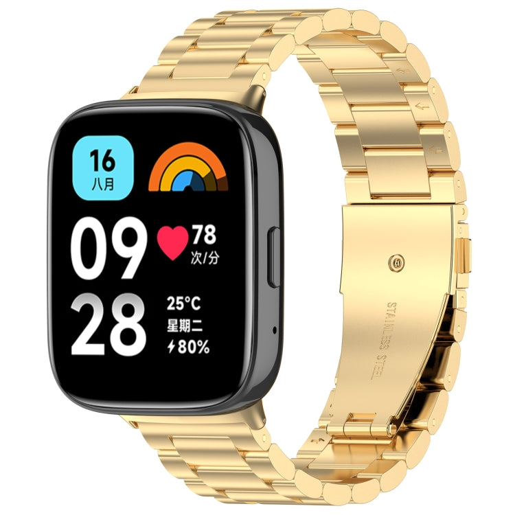For Redmi Watch 3 Lite Three Bead Stainless Steel Metal Watch Band(Gold) by bashfashion