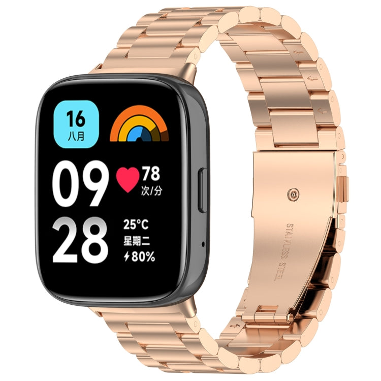 For Redmi Watch 3 Active Three Bead Stainless Steel Metal Watch Band(Rose Gold) by bashfashion