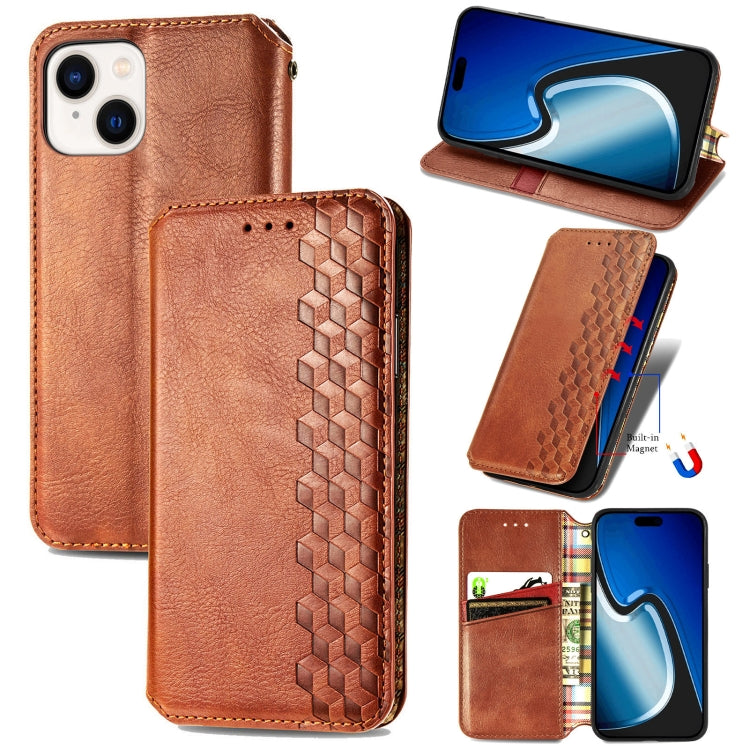 For iPhone 15 Cubic Grid Pressed Magnetic Leather Phone Case(Brown) by bashfashion