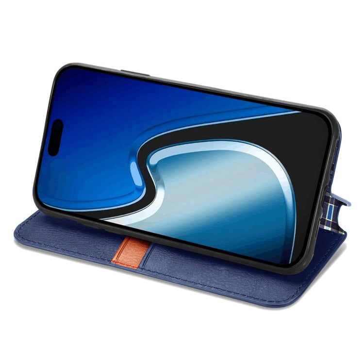 For iPhone 15 Cubic Grid Pressed Magnetic Leather Phone Case(Blue) by bashfashion