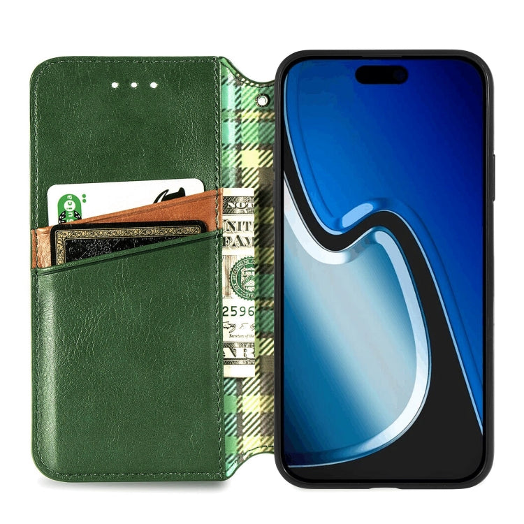 For iPhone 15 Cubic Grid Pressed Magnetic Leather Phone Case(Green) by bashfashion