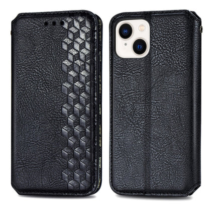For iPhone 15 Pro Cubic Grid Pressed Magnetic Leather Phone Case(Black) by bashfashion