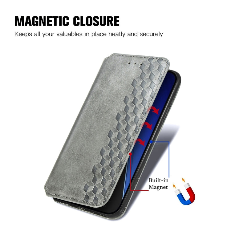 For iPhone 15 Pro Cubic Grid Pressed Magnetic Leather Phone Case(Grey) by bashfashion