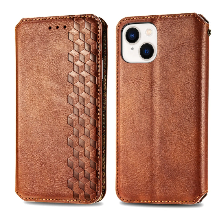 For iPhone 15 Pro Cubic Grid Pressed Magnetic Leather Phone Case(Brown) by bashfashion