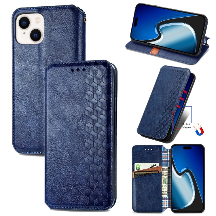 For iPhone 15 Pro Cubic Grid Pressed Magnetic Leather Phone Case(Blue) by bashfashion