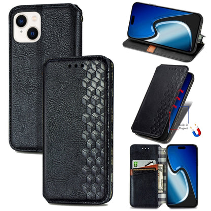 For iPhone 15 Plus Cubic Grid Pressed Magnetic Leather Phone Case(Black) by bashfashion