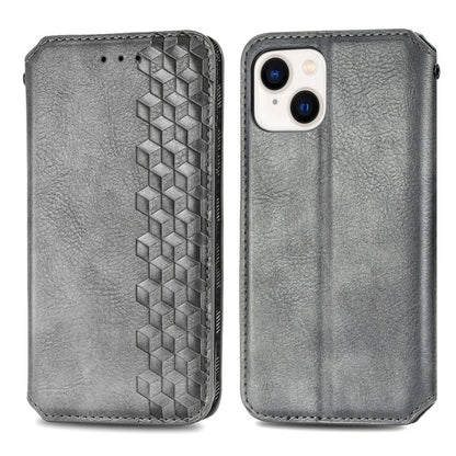 For iPhone 15 Plus Cubic Grid Pressed Magnetic Leather Phone Case(Grey) by bashfashion
