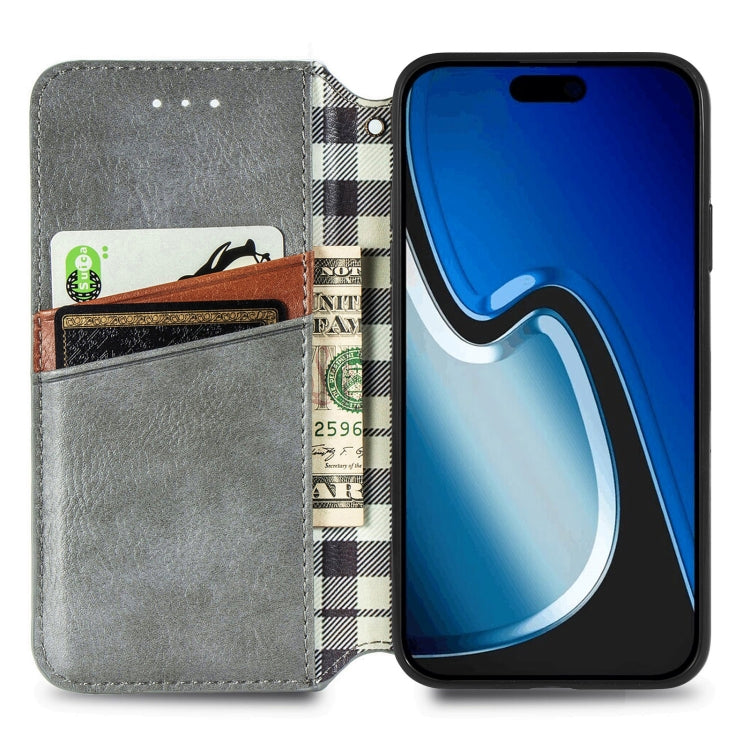For iPhone 15 Plus Cubic Grid Pressed Magnetic Leather Phone Case(Grey) by bashfashion