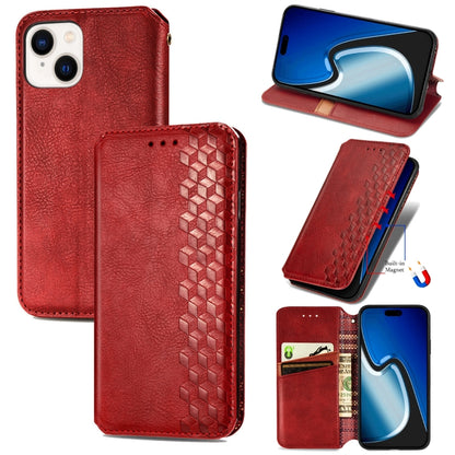 For iPhone 15 Plus Cubic Grid Pressed Magnetic Leather Phone Case(Red) by bashfashion