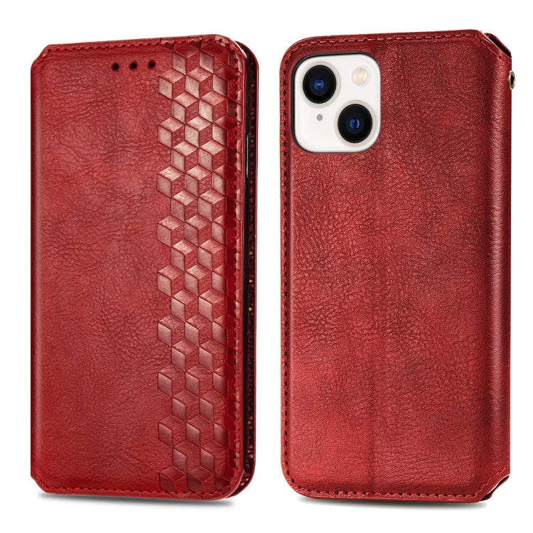 For iPhone 15 Plus Cubic Grid Pressed Magnetic Leather Phone Case(Red) by bashfashion