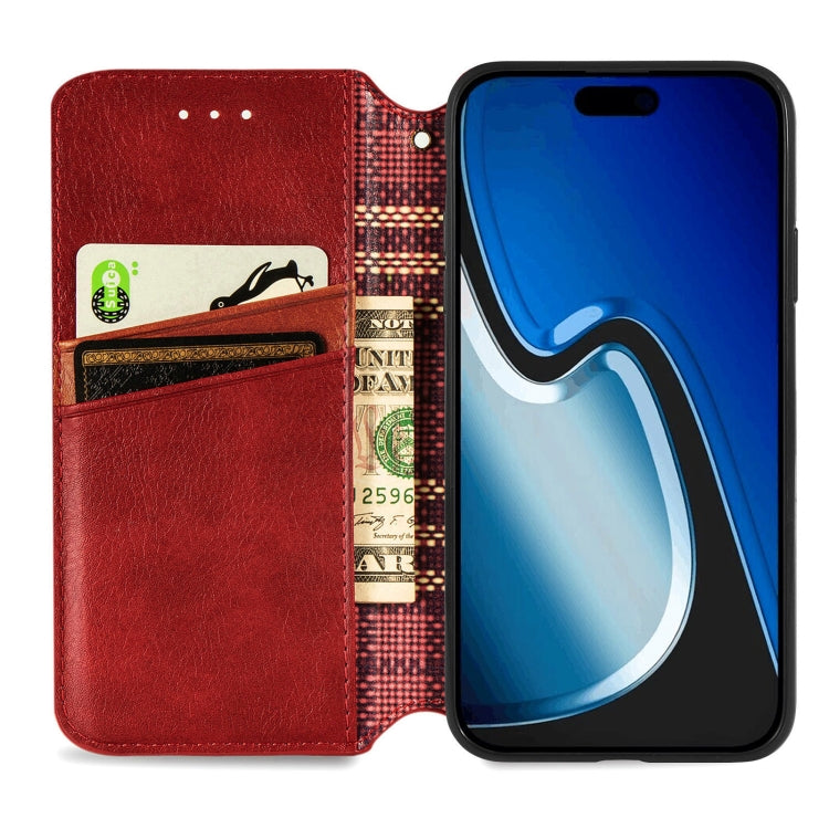 For iPhone 15 Plus Cubic Grid Pressed Magnetic Leather Phone Case(Red) by bashfashion