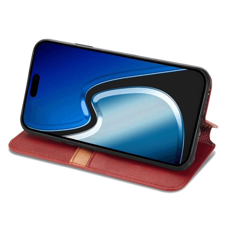 For iPhone 15 Plus Cubic Grid Pressed Magnetic Leather Phone Case(Red) by bashfashion