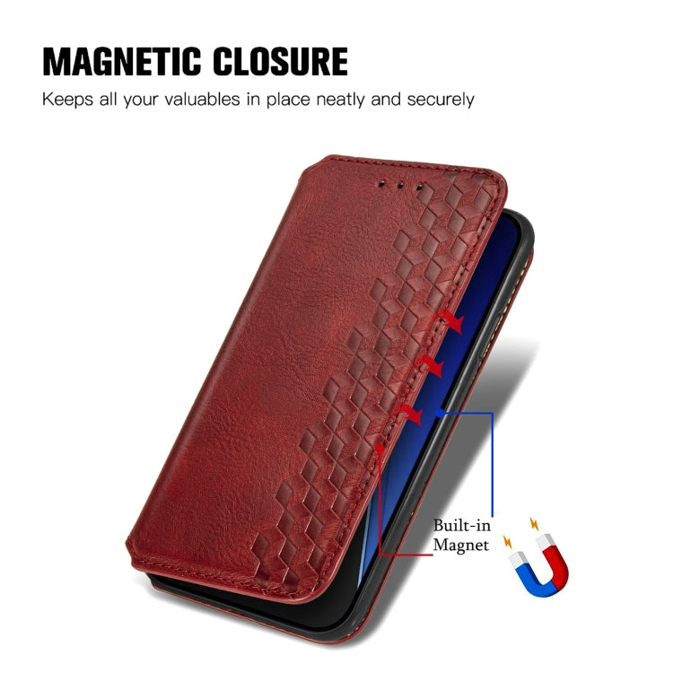 For iPhone 15 Plus Cubic Grid Pressed Magnetic Leather Phone Case(Red) by bashfashion