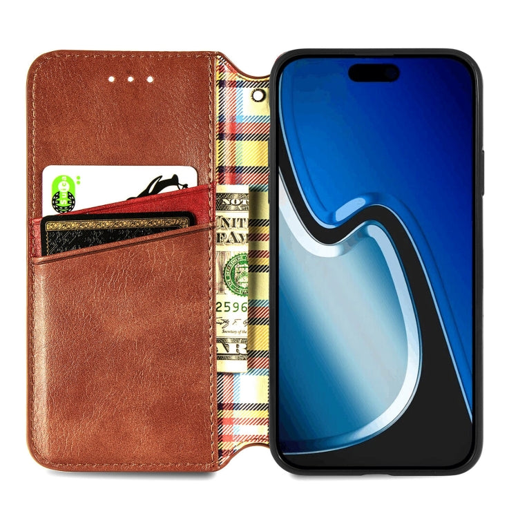For iPhone 15 Plus Cubic Grid Pressed Magnetic Leather Phone Case(Brown) by bashfashion