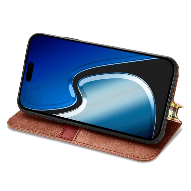 For iPhone 15 Plus Cubic Grid Pressed Magnetic Leather Phone Case(Brown) by bashfashion