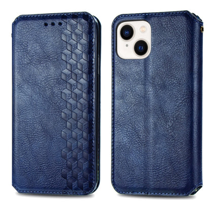 For iPhone 15 Plus Cubic Grid Pressed Magnetic Leather Phone Case(Blue) by bashfashion