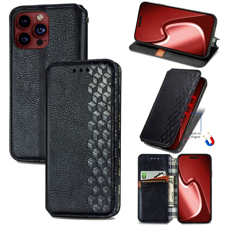 For iPhone 15 Pro Max Cubic Grid Pressed Magnetic Leather Phone Case(Black) by bashfashion