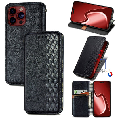 For iPhone 15 Pro Max Cubic Grid Pressed Magnetic Leather Phone Case(Black) by bashfashion