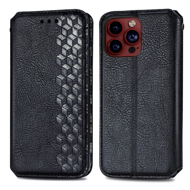 For iPhone 15 Pro Max Cubic Grid Pressed Magnetic Leather Phone Case(Black) by bashfashion
