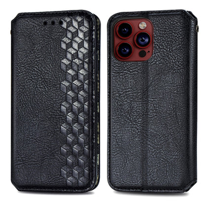 For iPhone 15 Pro Max Cubic Grid Pressed Magnetic Leather Phone Case(Black) by bashfashion