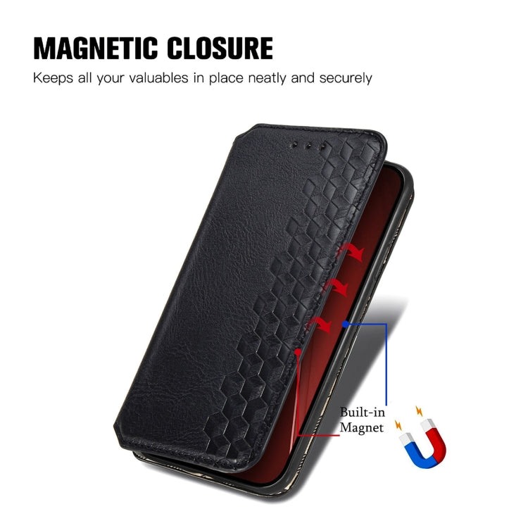 For iPhone 15 Pro Max Cubic Grid Pressed Magnetic Leather Phone Case(Black) by bashfashion