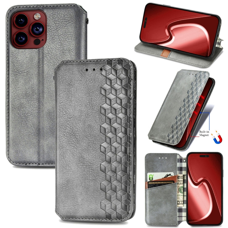 For iPhone 15 Pro Max Cubic Grid Pressed Magnetic Leather Phone Case(Grey) by bashfashion