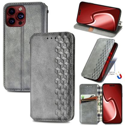 For iPhone 15 Pro Max Cubic Grid Pressed Magnetic Leather Phone Case(Grey) by bashfashion