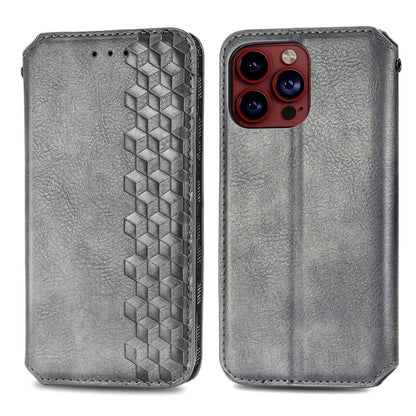 For iPhone 15 Pro Max Cubic Grid Pressed Magnetic Leather Phone Case(Grey) by bashfashion