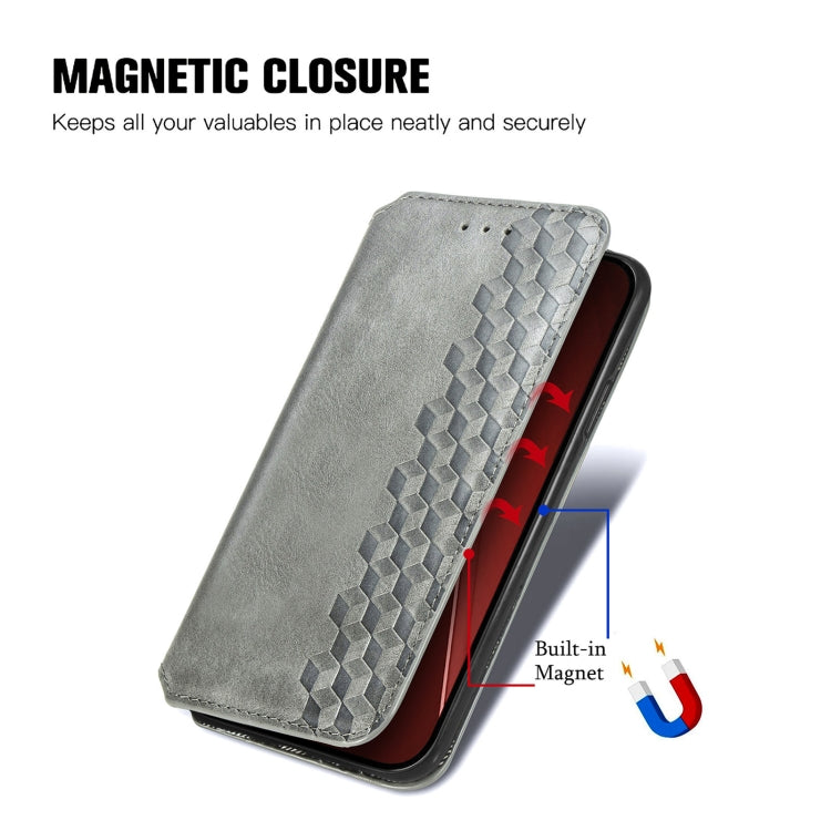 For iPhone 15 Pro Max Cubic Grid Pressed Magnetic Leather Phone Case(Grey) by bashfashion