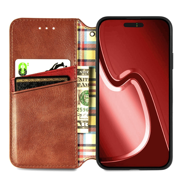 For iPhone 15 Pro Max Cubic Grid Pressed Magnetic Leather Phone Case(Brown) by bashfashion