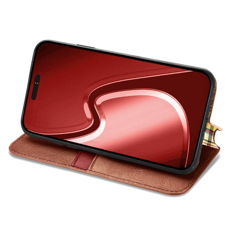 For iPhone 15 Pro Max Cubic Grid Pressed Magnetic Leather Phone Case(Brown) by bashfashion