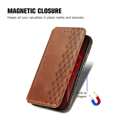 For iPhone 15 Pro Max Cubic Grid Pressed Magnetic Leather Phone Case(Brown) by bashfashion