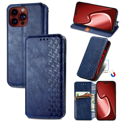 For iPhone 15 Pro Max Cubic Grid Pressed Magnetic Leather Phone Case(Blue) by bashfashion