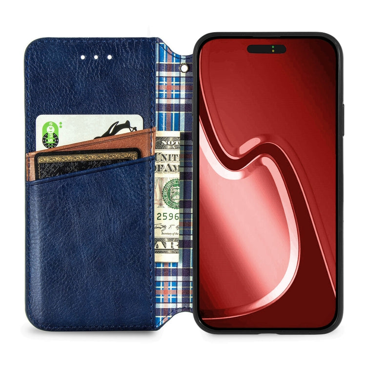 For iPhone 15 Pro Max Cubic Grid Pressed Magnetic Leather Phone Case(Blue) by bashfashion