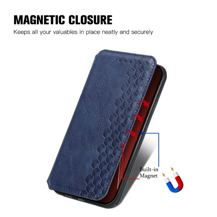 For iPhone 15 Pro Max Cubic Grid Pressed Magnetic Leather Phone Case(Blue) by bashfashion