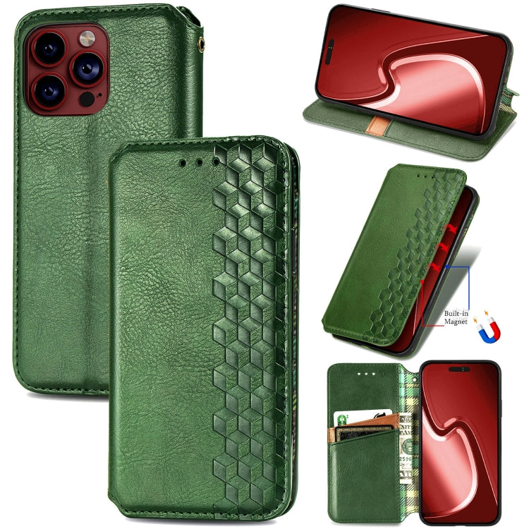 For iPhone 15 Pro Max Cubic Grid Pressed Magnetic Leather Phone Case(Green) by bashfashion