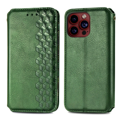 For iPhone 15 Pro Max Cubic Grid Pressed Magnetic Leather Phone Case(Green) by bashfashion