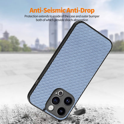 For iPhone 15 Pro Max ENKAY Fiber Leather Skin PC Phone Case with High Aluminum-silicon Glass Film(Blue) by ENKAY