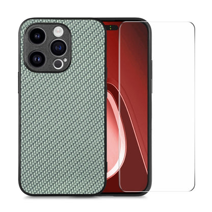 For iPhone 15 Pro Max ENKAY Fiber Leather Skin PC Phone Case with High Aluminum-silicon Glass Film(Green) by ENKAY