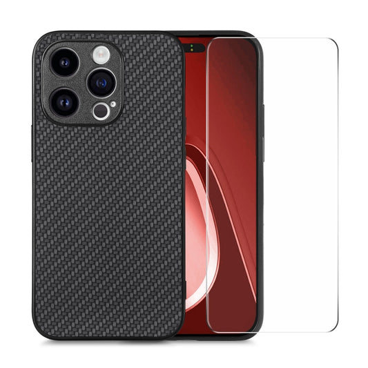 For iPhone 15 Pro ENKAY Fiber Leather Skin PC Phone Case with High Aluminum-silicon Glass Film(Black) by ENKAY