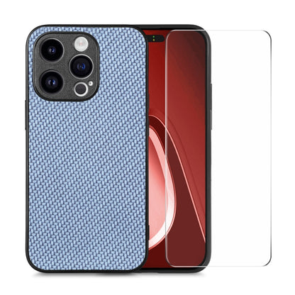 For iPhone 15 Pro ENKAY Fiber Leather Skin PC Phone Case with High Aluminum-silicon Glass Film(Blue) by ENKAY