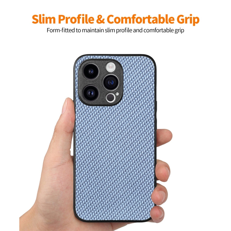 For iPhone 15 Pro ENKAY Fiber Leather Skin PC Phone Case with High Aluminum-silicon Glass Film(Blue) by ENKAY